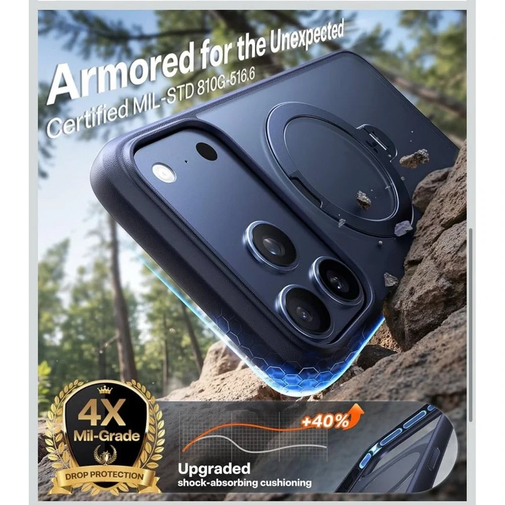 TORRAS Q3 Spin for iPhone 17 Pro Case, Patented 360 Magnetic Stand-Deep‎ Blue